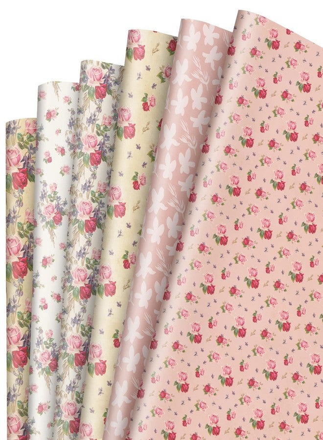 Whaline 12 Sheet Vintage Floral Wrapping Paper Spring Retro Flower Gift Wrap Paper 27.6 x 19.7 Inch Decorative Holiday Folded Art Paper for Birthday Wedding Baby Shower Party DIY Craft Packing - Image 1
